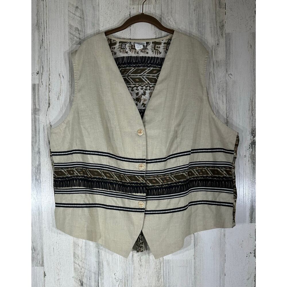 Justin B Jones Womens Vest Size 3X Beige Black Multi Southwest Tribal Aztec READ